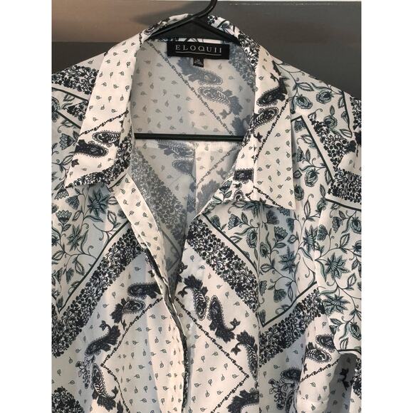 Eloquii Paisley Woman’s Top Blouse Sz 18 Cream Black Long Sleeve Office Classic - Picture 2 of 12